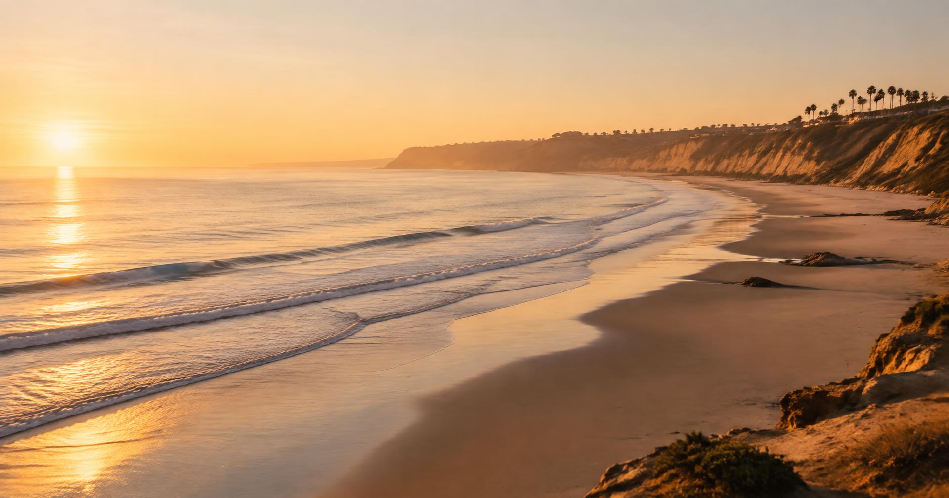 Empty San Diego coastline at golden hour