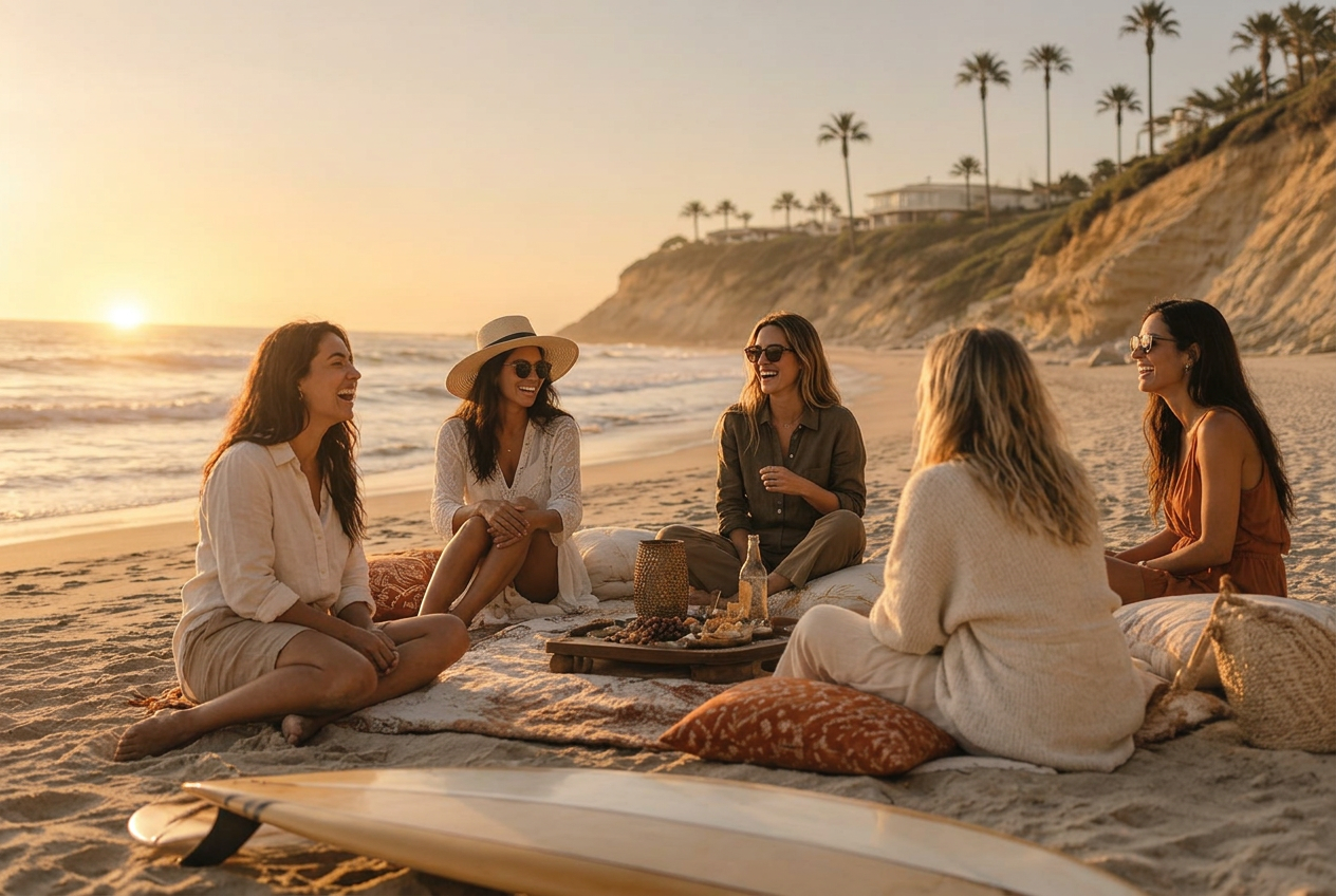 Women gathering on the San Diego coast